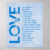 1コリント13:4-8聖書の聖句、スカイブルー ポスター (正面)