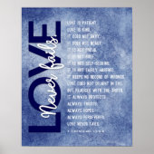 1コリント13:4-8聖書の聖句、ダークブルー ポスター (正面)