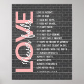 1コリント13:4-8聖書の聖句、レンガの壁 ポスター (正面)