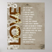 1コリント13:4-8聖書の聖句、ヴィンテージの花 ポスター (正面)