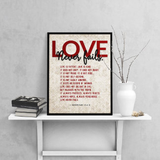 1コリント13:4-8聖書の聖句，ヴィンテージダマスク ポスター