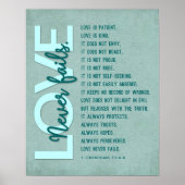 1コリント13:4-8聖書の聖句,ヴィンテージティール(緑がかった色) ポスター (正面)