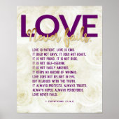1コリント13:4-8聖書の聖句，ヴィンテージバラ ポスター (正面)