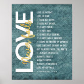 1コリント13:4-8聖書の聖句、ヴィンテージブルー ポスター (正面)