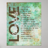 1コリント13:4-8聖書の聖句，ヴィンテージ 渦巻形の ポスター (正面)