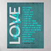 1コリント13:4-8聖書の聖句、ヴィンテージAzure ポスター (正面)