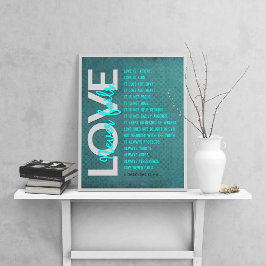 1コリント13:4-8聖書の聖句、ヴィンテージAzure ポスター