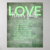 1コリント13:4-8聖書の聖句，緑グランジ ポスター (正面)