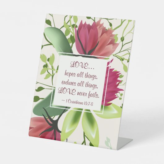 1コリント13:7愛は決して失敗しないクローバーフローラ 台座サイン (正面)