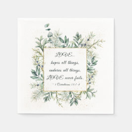 1コリント13:7-8冬エレガントの緑 スタンダードカクテルナプキン