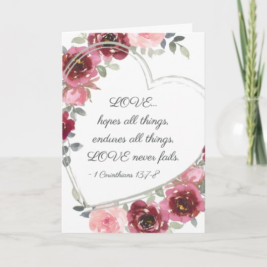 1コリント13:7-8愛はバレンタインを失敗しない カード (正面)