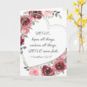 1コリント13:7-8愛はバレンタインを失敗しない カード (黄色い花)