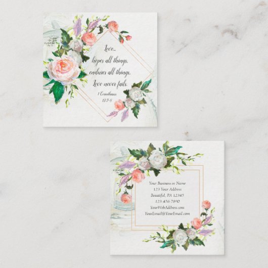 1コリント13:7-8愛は決して失敗しないバラ スクエア名刺 (正面/裏面)