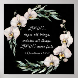 1コリント13:7-8愛は決して白い蘭を失敗しない ポスター