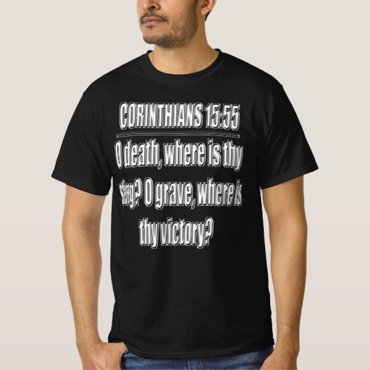 1コリント15章55節 聖書の詩 キリスト教の信仰を表現 Tシャツ (正面)