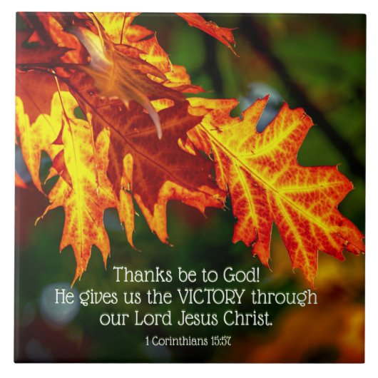 1コリント15:57感謝してい神に行け! タイル (正面)