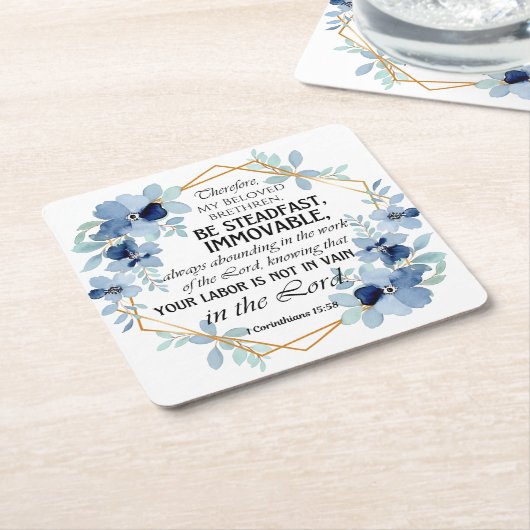 1コリント15:58節感動的フローラ スクエアペーパーコースター (アングル)