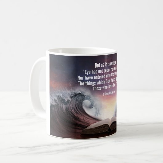1コリント2:9目は見ず、耳も聞こえなかった。 コーヒーマグカップ (正面左)