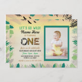 1ジャングルの1歳の誕生日パーティーサファリZOOの写真 招待状 (正面/裏面)