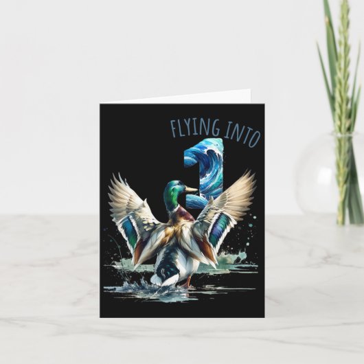 1ダック飛んでいる狩り1st誕生日パーティー1アイ カード (正面)