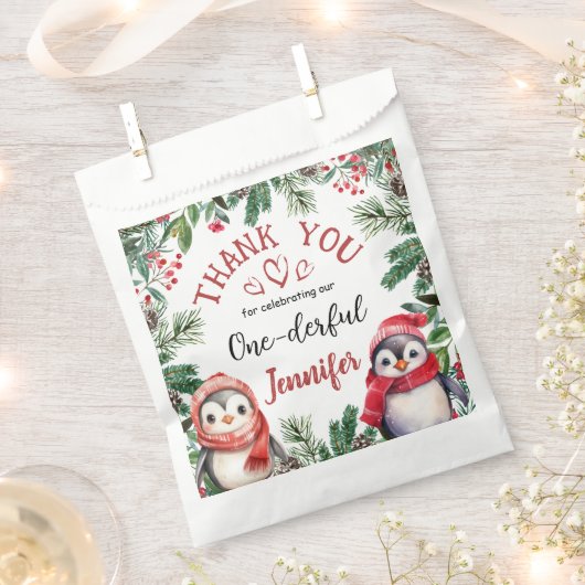 1ダフル |ペンギンのクリスマス1回目の誕生日 フェイバーバッグ (クリップ留めされた状態)