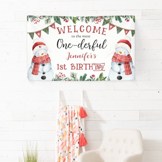 1ダフル |雪だるまクリスマス1回目の誕生日パーティー 横断幕 (インサイチュ)