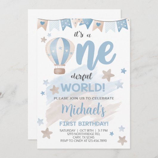 1ダーフル世界の少年の最初の誕生日招待状だ。 招待状 (正面/裏面)