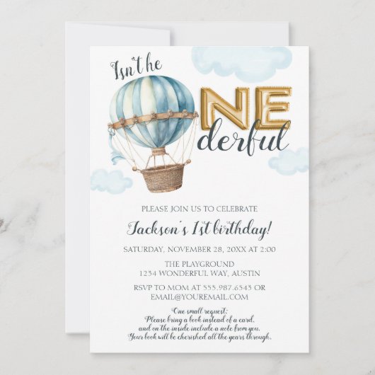 1ダーフル第1誕生日金箔ホットエアバルーン 招待状 (正面)