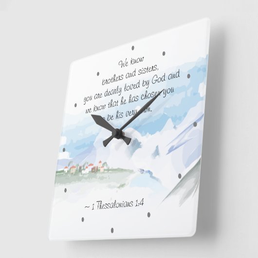 1テサロニア人1:4あなたは神に心から愛されている スクエア壁時計 (傾斜)