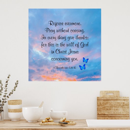 1テサロニケ5:16-18 ポスター (キッチン)