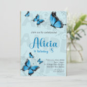 1デジタルJPEGブルーバタフライ誕生日招待状 招待状 (スタンド正面)