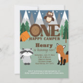 1ハッピーカンパーウッドランド動物1歳の男の子 招待状 (正面)