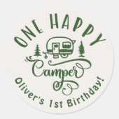 1ハッピーカンパーグリーンミニマリスト1st誕生日 ラウンドシール (正面)