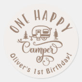 1ハッピーカンパーブラウンのミニマリスト1st誕生日 ラウンドシール (正面)