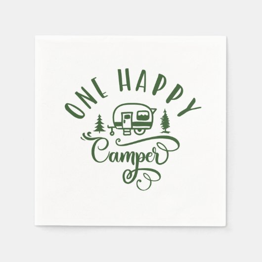 1ハッピーキャンパーのミニマリストのグリーンの最初の誕生日 スタンダードカクテルナプキン (正面)