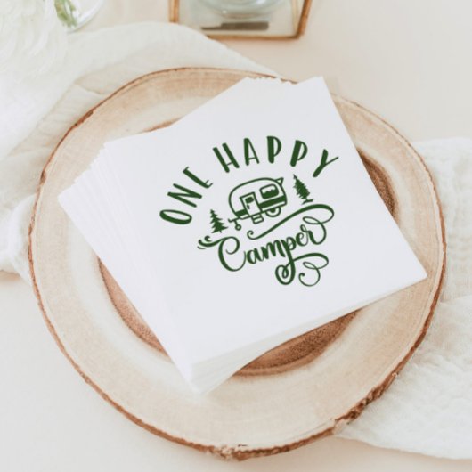 1ハッピーキャンパーのミニマリストのグリーンの最初の誕生日 スタンダードカクテルナプキン