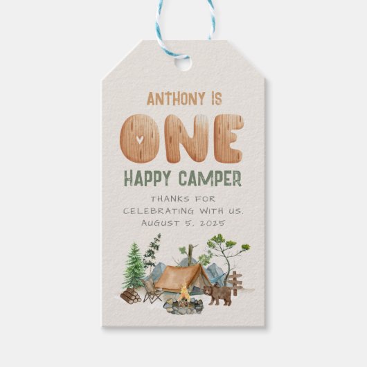1ハッピーキャンパーウォーターカラー1歳の誕生日ありがとう ギフトタグ (正面)