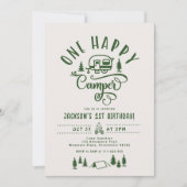 1ハッピーキャンパーミニマリストの森1歳の誕生日 招待状 (正面)