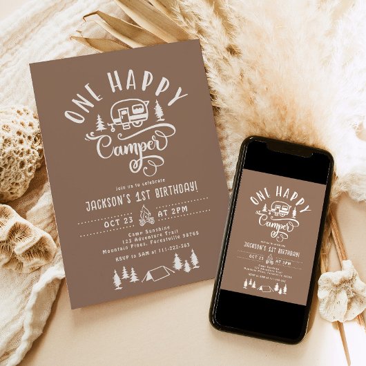 1ハッピーキャンパーミニマリストキャンプ1st誕生日 招待状