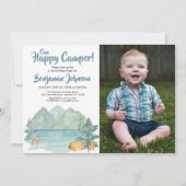 1ハッピーキャンパー写真山ボーイズ1歳の誕生日 招待状 (正面)