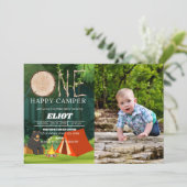 1ハッピーキャンパー少年の1歳の誕生日 招待状 (スタンド正面)