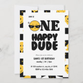 1ハッピーダッ市松模様にド絵文字1歳誕生日 招待状 (正面)