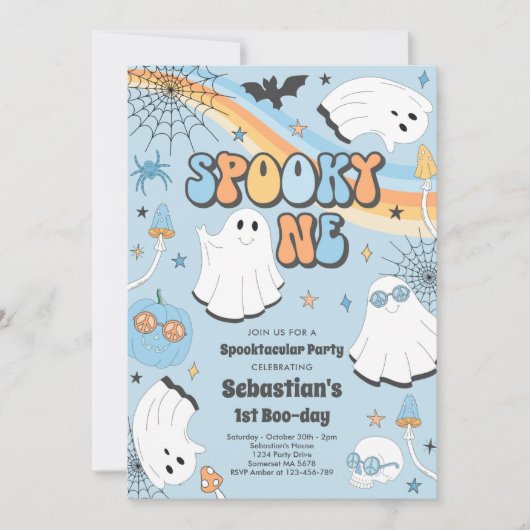 1ハロウィン不気味グルービー幽霊1st誕生日Inv 招待状 (正面)