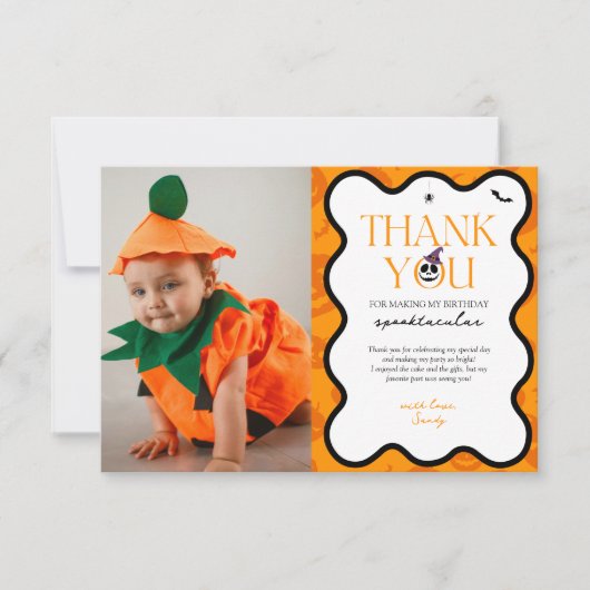 1ハロウィン不気味秋怖い1歳の誕生日の写真 サンキューカード (正面)