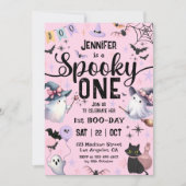 1ハロウィン不気味1st誕生日幽霊ガールピンク 招待状 (正面)
