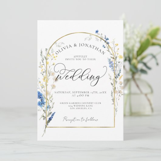 1バジェットQRの中の埃っぽいブルーの優美な金ゴールド結婚すべて 招待状 (スタンド正面)