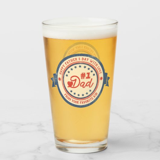 #1パパパーソナライズされたヴィンテージラベル用ガラス タンブラーグラス (ドリンク正面)