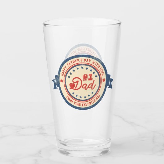 #1パパパーソナライズされたヴィンテージラベル用ガラス タンブラーグラス (正面)