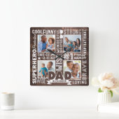 #1パパ素朴Woodgrain Photo Collage スクエア壁時計 (ホーム)