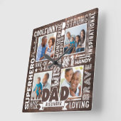 #1パパ素朴Woodgrain Photo Collage スクエア壁時計 (傾斜)